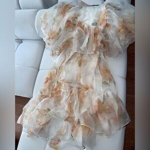 Zimmermann Sheer Floral Dress in Orange and Cream. Never worn. With tag. Size 0